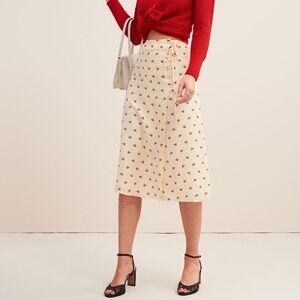 Rouje Cream Cherry Print Blouse + Skirt Set
